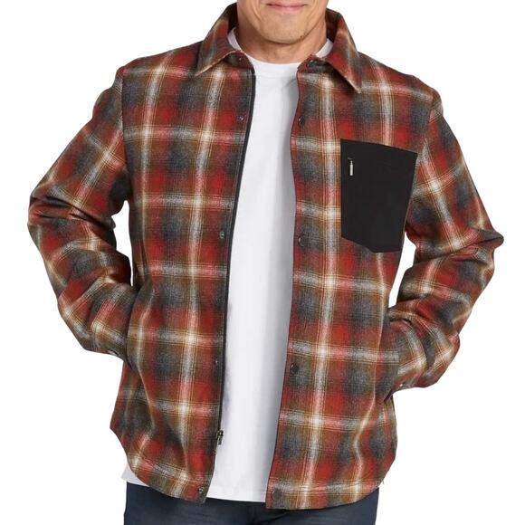 Pendleton Mens Wool Shirt Jacket Wool Shaket Sz M Red Gray Plaid Lined - Picture 6 of 9